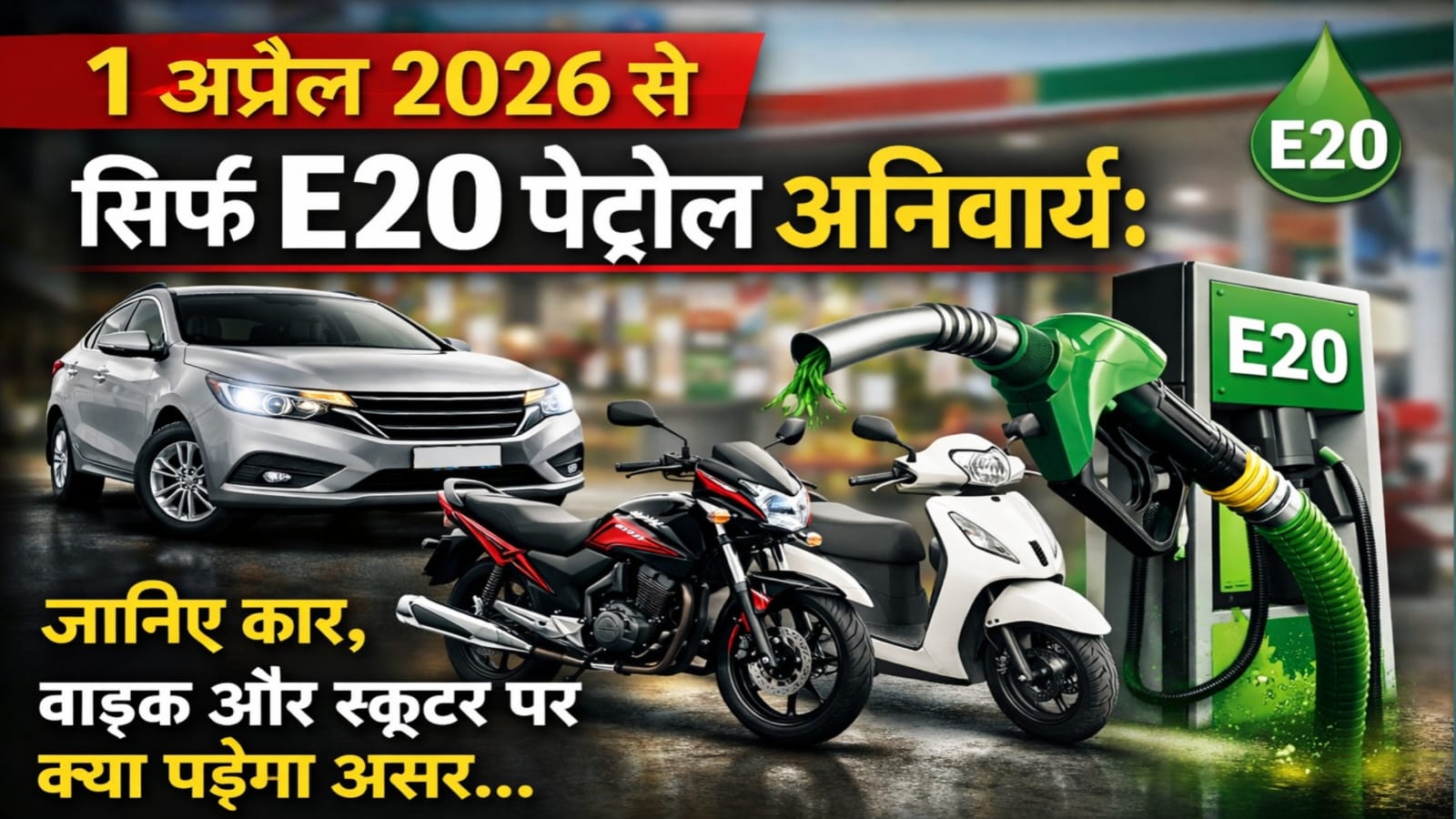 E20 petrol Mandatory from 1 April : 1 अप्रैल 2026 से सिर्फ E20 पेट्रोल अनिवार्य,जानिए कार, बाइक और स्कूटर पर क्या पड़ेगा असर.. 1 E20 petrol Mandatory from 1 April