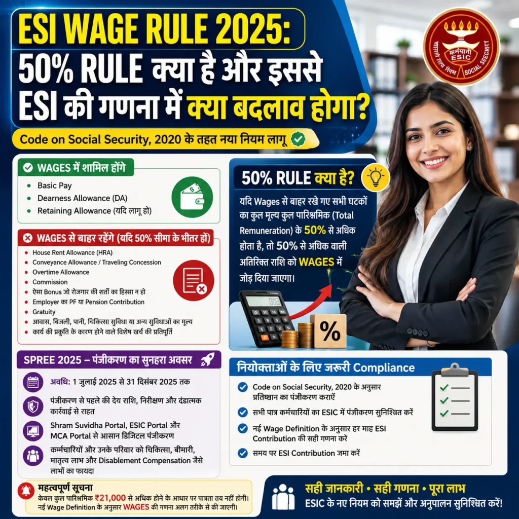 ESIC New Wages Rule : 50% Rule से बदल जाएगी ESI की गणना, 50% Rule क्या है, किन कर्मचारियों पर लागू होगा.. 2 ESIC New Wages Rule